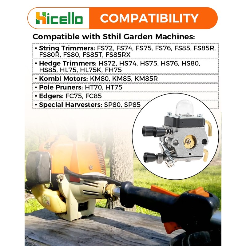 Hicello FS85 String Trimmer Carburetor Kit for STHIL FS75 FS80