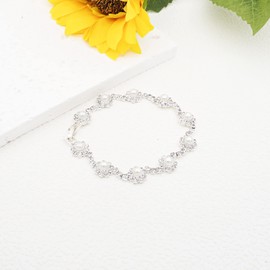 JSEA Bracelet Jewelry Womens Faux Pearl Bracelets Rhinestones Flowers Link Chain Silver Bracelet Ladies