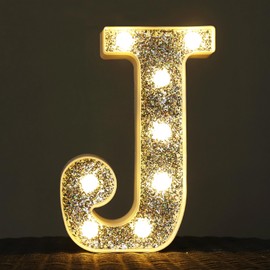 NWLIGHT Light Up Letters, Marquee Light Letters for Table Decorations, Glitter Light Up Signs for Prom, Events, or Engagement Party Decor, Featuring Alphabet & Number Lighted Letters, Letter J