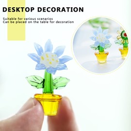 H&D HYALINE & DORA 5pcs Handcraft Glass Blown Mini Cute Flowers Plants Crystal Art Figurines Collectibles Home Office Tabletop Garden Simulation Plants Decor Car Inner Ornaments