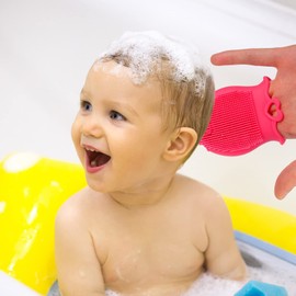 FRCOLOR Silicone Baby Bath Brush Baby Cradle Cap Brush Skin Scrubbers Red