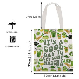 MAOFAED It’s A Good Day To Get Some Matcha Canvas Tote Bag Matcha Lover Gift Shoulder Bag Handbag For Shopping Travel (get some matcha)