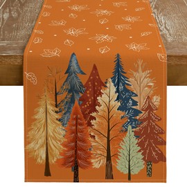 GEEORY Fall Watercolor Trees & Maple Leaves Table Runner 13x90 Inch, Rustic Farmhouse Autumn Thanksgiving Decor for Kitchen, Dining, Indoor/Outdoor Holiday Dinner Party Orange GT158-90