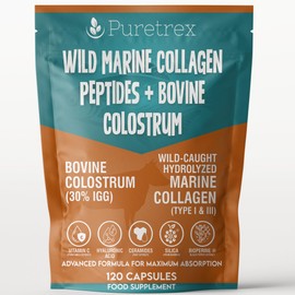Puretrex PURETREX Wild Marine Collagen Peptides + Bovine Colostrum | Type I & III Hydrolyzed Collagen | 30% IGG Colostrum, Vitamin C, Hyaluronic Acid, Ceramides, Silica, BioPerine? | 120 Capsules