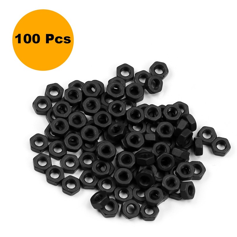100pcs M5-0.8 Hex Nuts, Carbon Steel, Black Oxide, M5 x