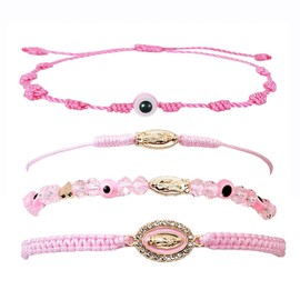 Pink String Evil Eye 7 Knot Lucky Bracelets Mexican Braclets Red Braided Black Rope San Judas Bracelet Virgin Mary Amulet Gift for Women Men