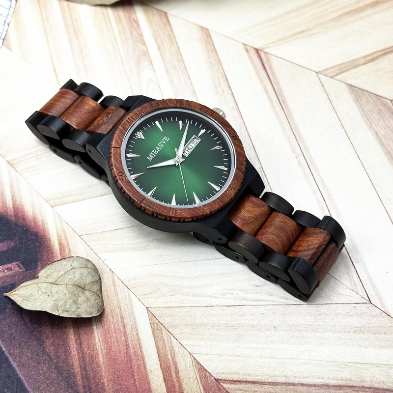 Men's Wood Watches Quartz Wooden Watch Japanese Movement Calendar Display