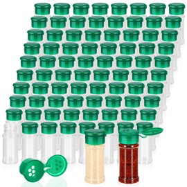 Amyhill 100 Pcs Plastic Spice Bottles Spice Jars with Green Cap Seasoning Jars Shaker 2 Oz/ 60ml Clear Bottle Containers with Shaker Lids for Storing Herbs and Seasoning Powders