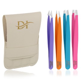 Set of 4 Precise Facial Hair Removal Tweezers Professional Plucking Eyebrow Ingrown Hair, Splinter, Blackhead and Tick Removal Tweezers for Men & Women | Multi Colour (Multi, Set of 4)