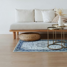 4x6 Small Boho Area Rug & Carpet for Bedroom, Entryway, and Living Room – Soft, Machine Washable Fabric with Non-Slip TPR Backing and Sturdy Sewn Edges