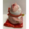 White ceramic neko lucky cat coin bank statue - pink