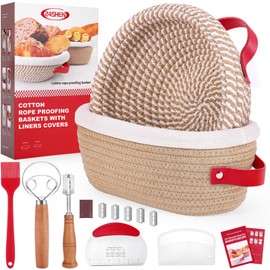 Sourdough Starter Kit, Sourdough Bread Baking Supplies, Banneton Bread Proofing Basket, Bread Proofing Basket with Bench Scraper, Dourdough Scoring Tool, Proofing Cover, Dough Whisk, Silicone Brush