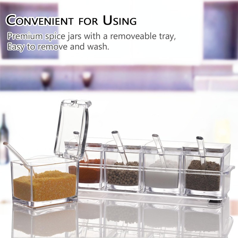 Clear Seasoning Box, 5 Pieces Clear Seasoning Storage Container for