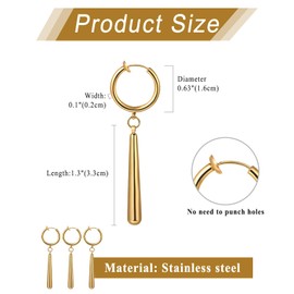 Aroncent Men's Zorro Earrings Set: 3 Pieces Gold Ring-shaped Stainless Steel Clip On Stud Earrings Set without Ear Hole Anime Cosplay, Stainless Steel, No Gemstone