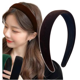 Herbeluemily Women's Headband Hair Band, Hair Accessories, Formal Velour, Wide, Korea, Cocoa Brown