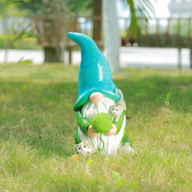 FLJZCZM Solar Garden Gnome Statue with Light, Funny Blue Hat Gnome Sculpture for Outdoor Patio Yard Lawn Balcony Ornaments - Unique Housewarming Gifts
