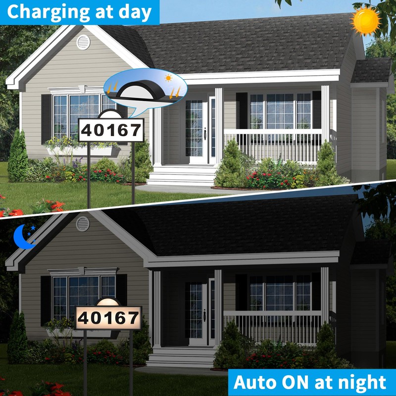 Solar House Numbers for Outside, Aqonsie Solar Powered Address Sign
