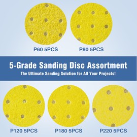 Selead Sandpaper 225 mm Velcro Durable Sanding Pads 25 Pieces Each 5 x Grain 60/80/120/180/220 Sanding Discs Perforated Sanding Sheets Round for Drywall Sanders Sanding Giraffe Ceiling Sander