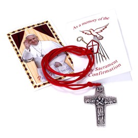 RosaryMart Pope Francis Pectoral Cross by Vedele with Red Cord - Confirmation Cross - 1 1/2 inch