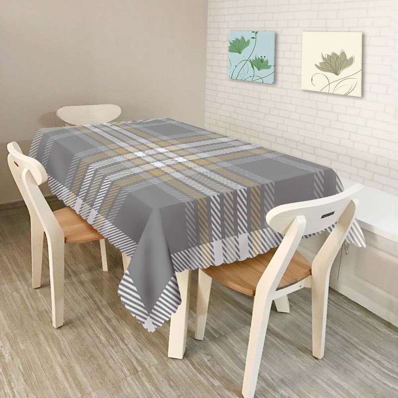 Walmsco Tablecloth Gray Brown Plaid Decor For Dining Room Kitchen