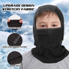 2 Pack Kids Balaclava Face Mask for Boys Girls, Windproof Winter Hat Ski Mask for Cold Weather, Breathable Face Warmer for Sports Skiing Cycling (UK, Alpha, One Size, Black+Navy)