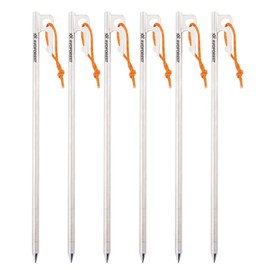AVOFOREST Titanium Pegs for Tents and Tarps, One-Piece Laser-Welded, Anchor Ropes with Reflectors Included, Ultra Lightweight, High Strength, Rocks, Sand, Gravel, Grass, Hard Ground, 9.8", 6 Pegs
