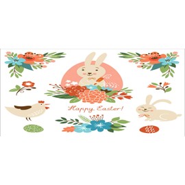 Ambesonne Easter Pencil Pen Holder, Cartoonish Happy Bunny Chicken Rabbit with Flowers and Carrot Pastel Toned Print, Ceramic Pencil Holder for Desk Office Accessory, 3.6" X 3.2", Coral Beige