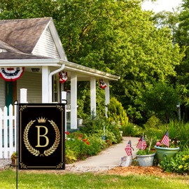wyooxoo Monogram Letter B Garden Flag 12x18 Inch Double Sided for Outside Burlap Family Last Name Initial Black Yard Flag (B)