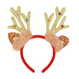 Gaduupa Christmas Reindeer Antlers Headband Deer Antlers Headband Glitter Elk Antlers with Plush Elk Ears Hair Hoop Christmas Headpiece for Christmas Party(Yellow)
