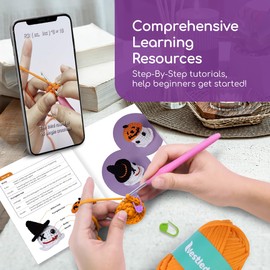 NestledCrafts Crochet Set, Complete Crochet Sets for Beginners Adults, Knitting Set, Soft Yarn, Birthday Gift, Includes Step-by-Step Video Instructions, Instructions (Grim)