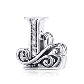 925 Sterling Silver Letter Q Charm for Bracelet Necklace Alphabet Beads L