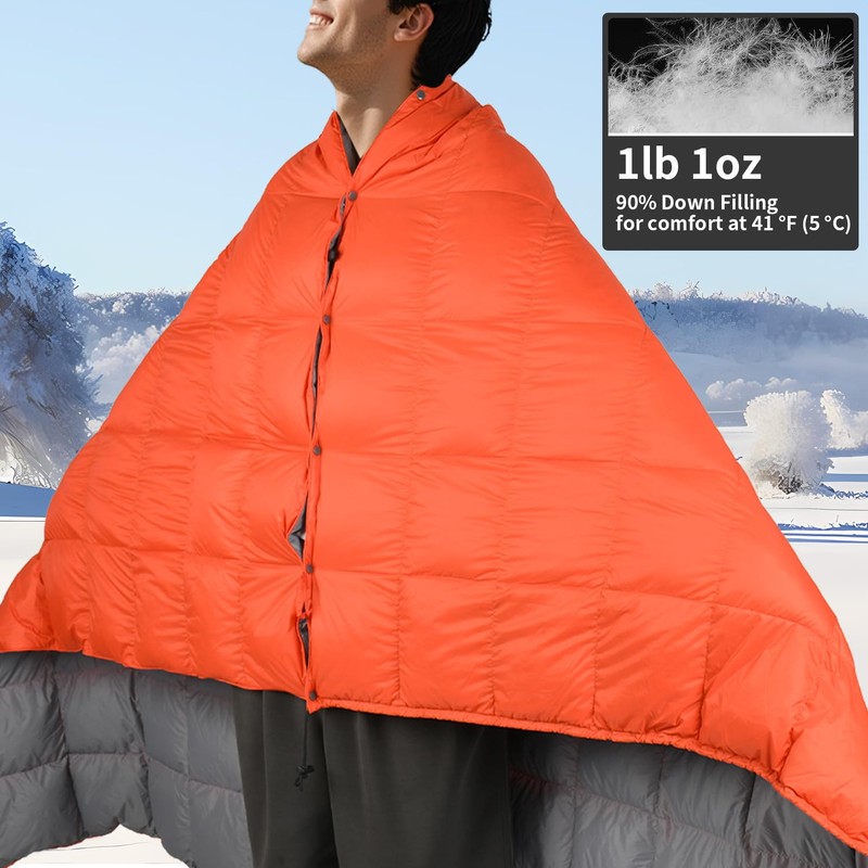 Down Camping Blanket - Lightweight, Packable, Warm & Puffy Outdoor
