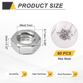 sourcing map 80 Pcs M4x0.7mm Hex Nuts, 316 Stainless Steel Metric Coarse Thread Hexagonal Hardware Nuts Fasteners for Electronic, Machine, DIY