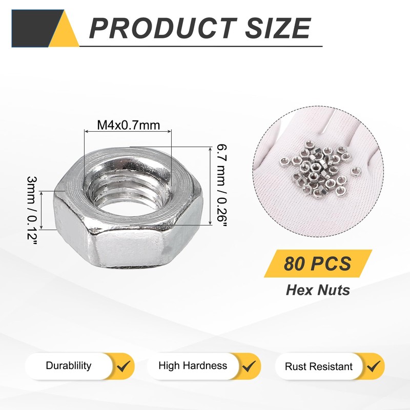 sourcing map 80 Pcs M4x0.7mm Hex Nuts, 316 Stainless Steel