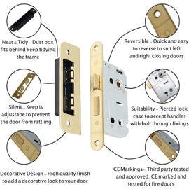EAI Mortice Bathroom Lock Radius Faceplate - 64mm Case / 44mm Backset - PVD Brass