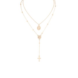 Eigso Religios Christian Medal Necklace for Women 14K Gold Chain Beaded Necklace for Woman