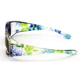 Floral Womens Polarized Fit Over Glasses Sunglasses Rhinestone Rectangular Frame 60mm (Transparent Blue/Green)