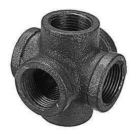 TuToy 1/2 '3/4' 1 '6 Way Pipe Fitting Malleable Iron Black Double Outlet Cross Female Connector - 3/4 Inch