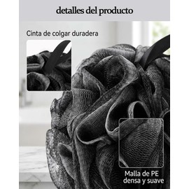 4 Esponjas Para Baño, Estropajo Para Cuerpo Esponja De Baño, Para Piel Sensible y Uso Familiar, Diseño Vegano y Secado Rápido, Medidas 15 Cm x 15 Cm En Color Negro, Esponja Baño