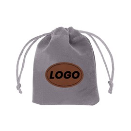 TopTie Custom Tan Oval Leather Patch Drawstring Gift Bags 50 PCS, Add Logo Name on Velvet Storage Pouches 4.7 X 6 Inch