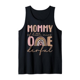 Mommy of Little Miss Onederful First Birthday Boho Rainbow Tank Top