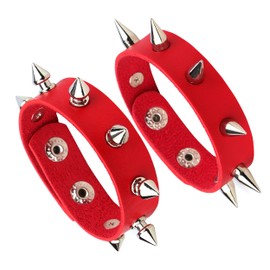 MILAKOO 2Pcs Red Pu Leather Bracelets for Women Studded Rivet Wristlet Gothic E-girl Fashion Armband