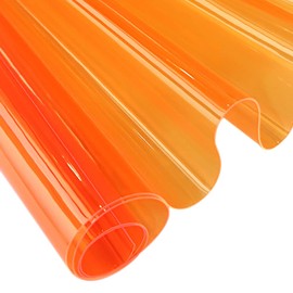XHT 30x135cm Transparent PVC Vinyl 0.4mm Neon Solid Color Waterproof Fabric Super Clear Mirrored Film Roll for Handbag Bows, DIY Decor, Orange