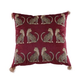 XSlive Lumbar Decorative Throw Pillow Cover with Tassels Leopard Pattern Cushion Cover Luxury Style Soft Velvet Pillowcase for Sofa Couch Bedroom (18"x18",Wine Red)