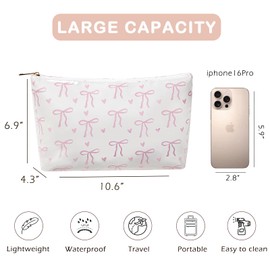 Large Waterproof PVC Beach Pool Makeup Bag with Bow Pattern, Cute Cosmetic Accessories Pouch with Zipper, Coquette Carry-on Travel Toiletry Bag for Women Girls(01Pink Bow)