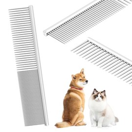 Pet Grooming Comb with Rounded Ends Stainless Steel Teeth for Dogs & Cats,Wide & Dense Teeth for Removing Tangles, Knots,Undercoat,Flea,Metal Dematting Tool For Long,Short Haired Dog Cat and More