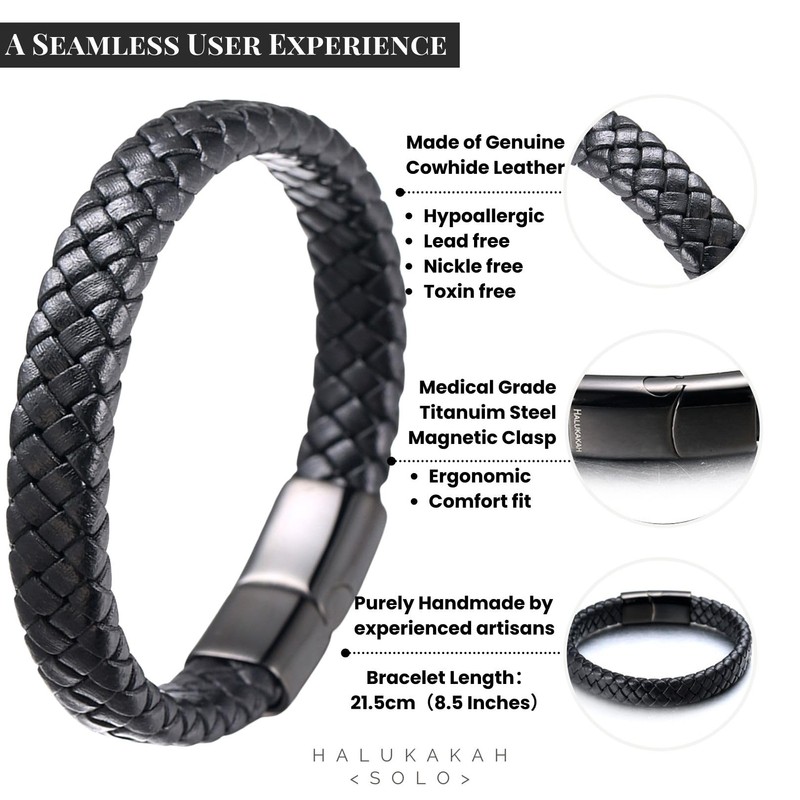 HALUKAKAH ● Solo ● Men's Genuine Black Leather Bracelet Classic