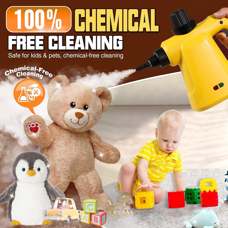 Pressurized Steam Cleaner, Handheld Multi-Surface Steamer with 11 Accessories &