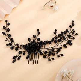 Teyglen Dainty Black Rhinestones Crystal Bride Wedding Hair Comb Headband Hair Accessories with Rhinestones Crystals Bridal Side Hair Combs for Women Bride Girls (Black)