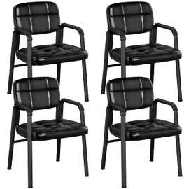 Topeakmart Office Chair Waiting Room Guest Chair Without Wheels Mid Back Conference Room Chair with Armrest and Lumbar Support, Black 4